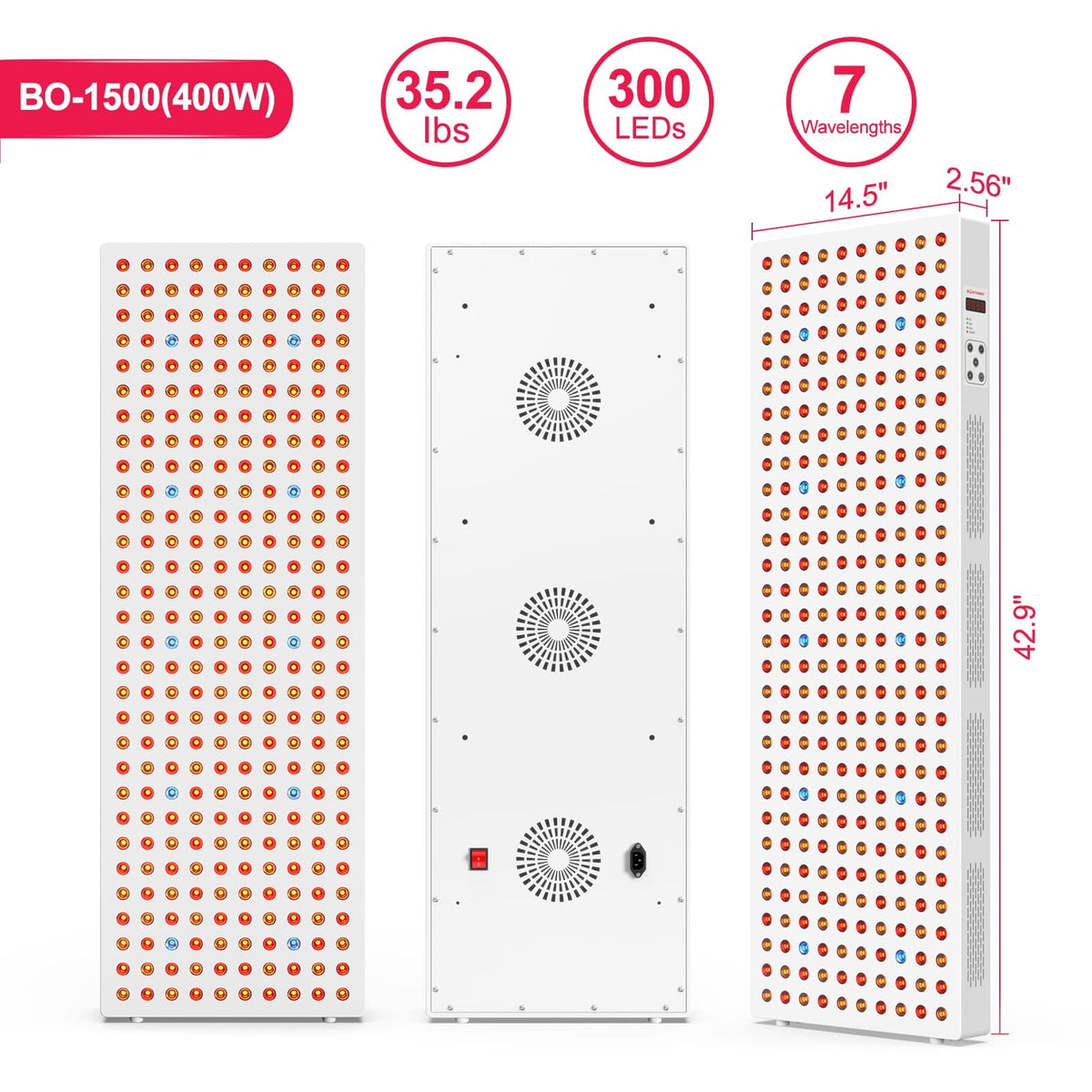 Bontanny Red Light Therapy Full Body Panel, 480/630/660/810/830/850/1060nm 7 Wavelengths Blue Red Near Infrared Light Device with 300 Dual Chip Clinical Grade LEDs, Remote Control, Timer -(Stand not included)