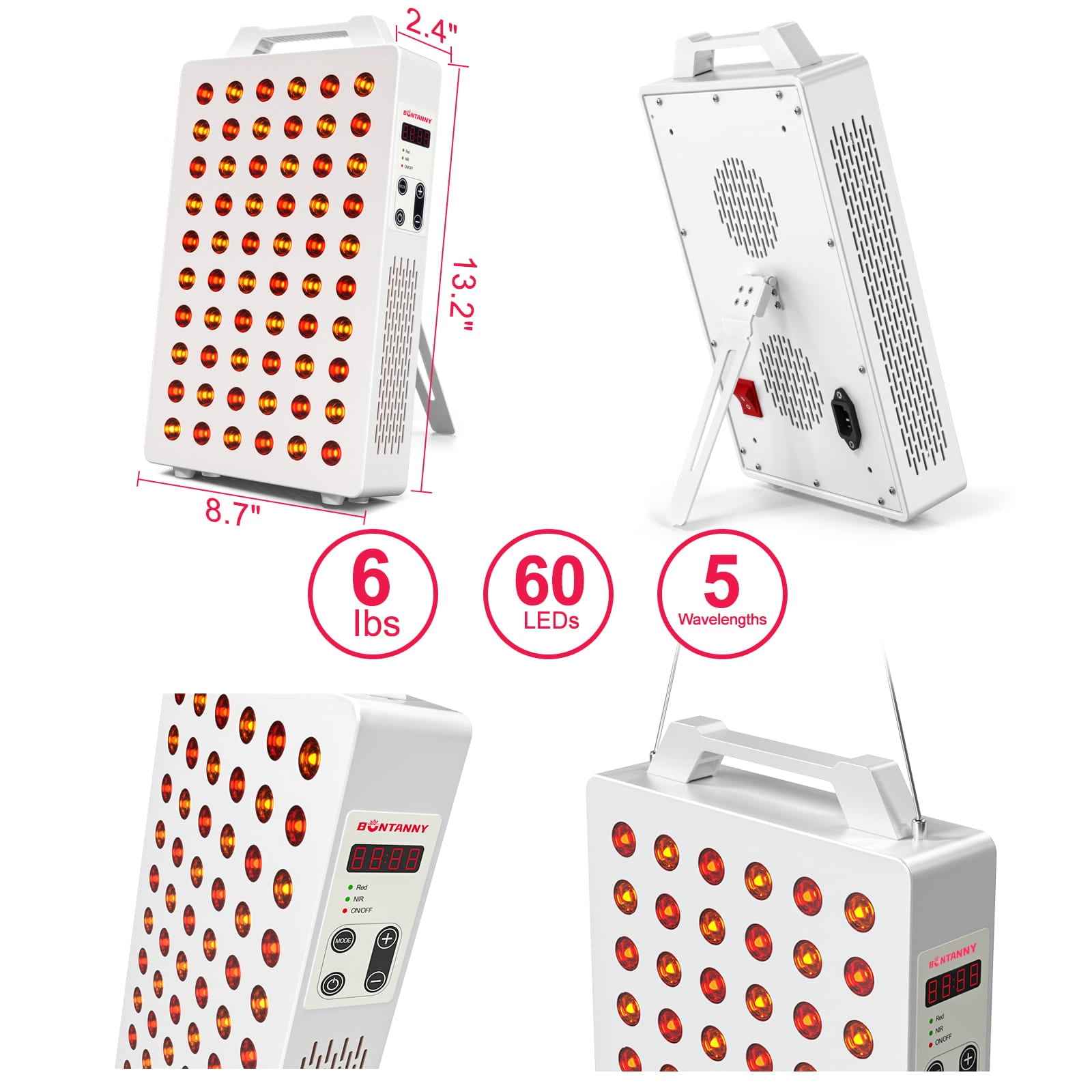 Bontanny BO-300 Desktop Red Light Therapy Panel – 5 Wavelengths (630–850nm)