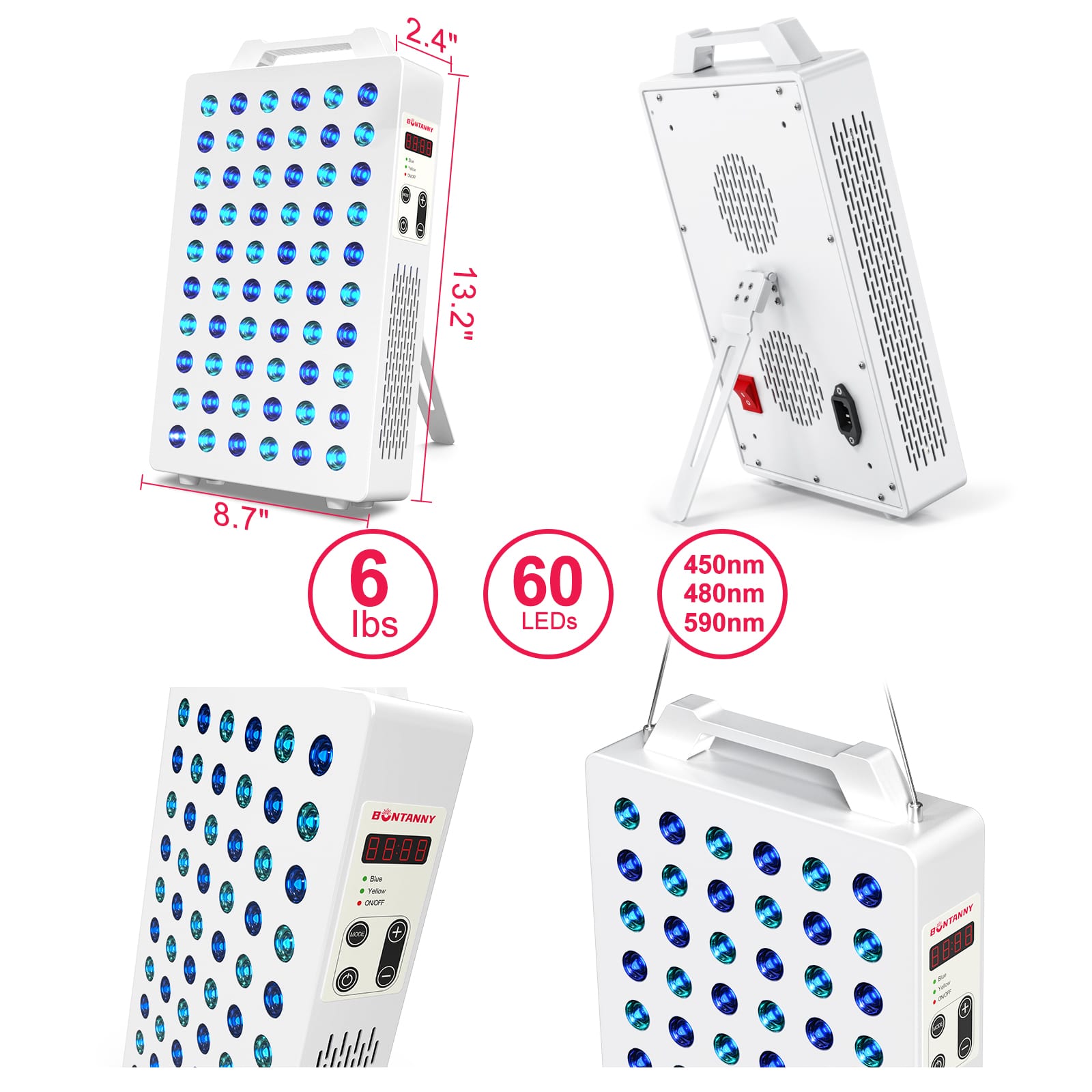 BONTANNY Blue/Yellow Light Therapy, 450/480/590nm 3 Wavelengths Remote Control