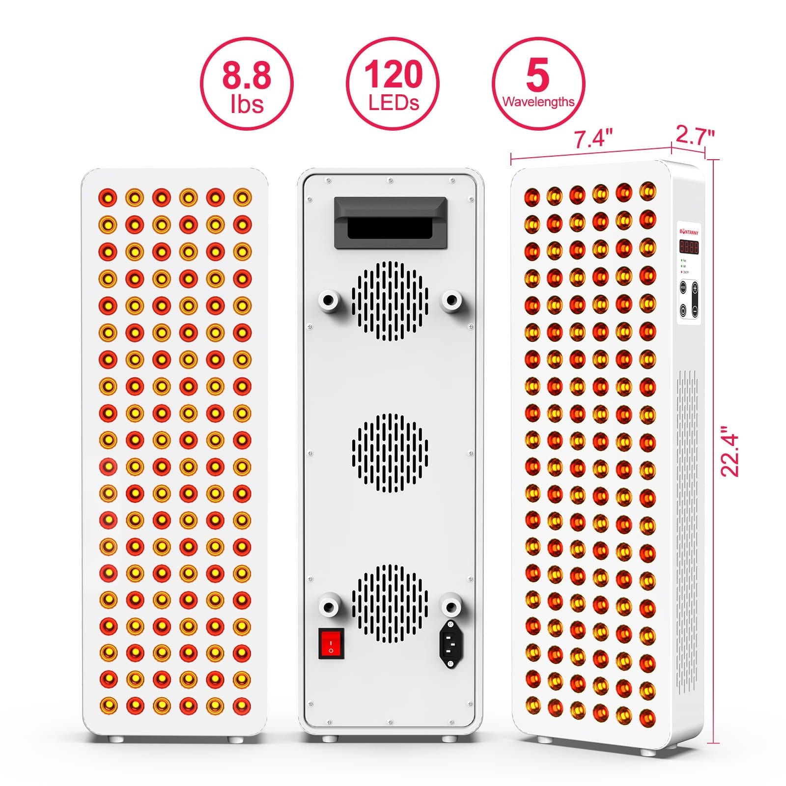 BONTANNY Red Light Therapy with Base, 630/660/810/830/850nm 5 Wavelengths Red Near Infrared Light Device with 120 Dual Chip Clinical Grade LEDs, Remote Control, Timer for Face, Body, Skin