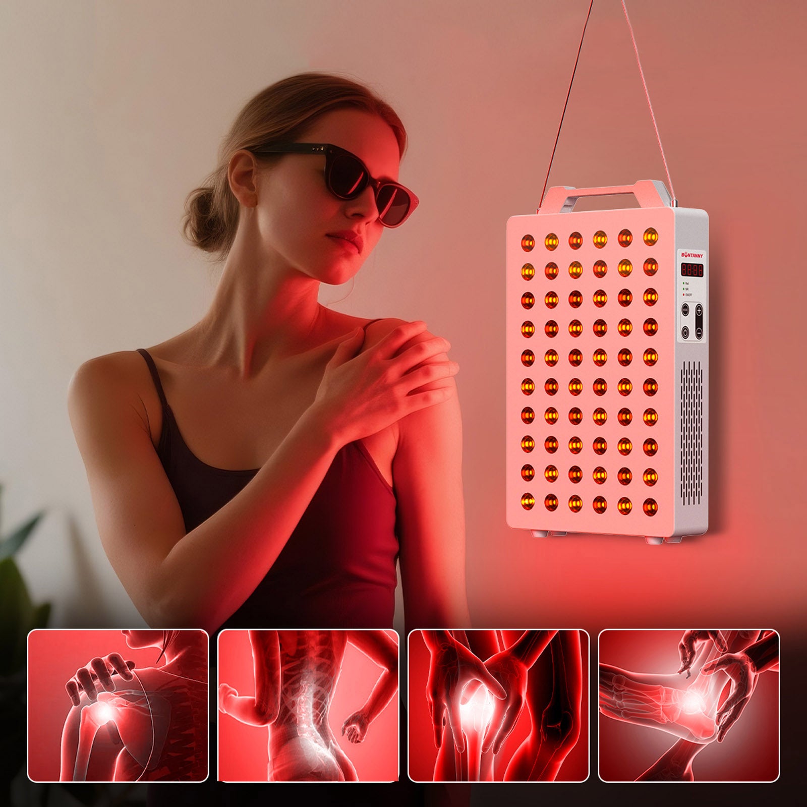 Bontanny Red Light Therapy, 630/660/810/830/850nm 5 Wavelengths Red Near Infrared Light Device BO-300