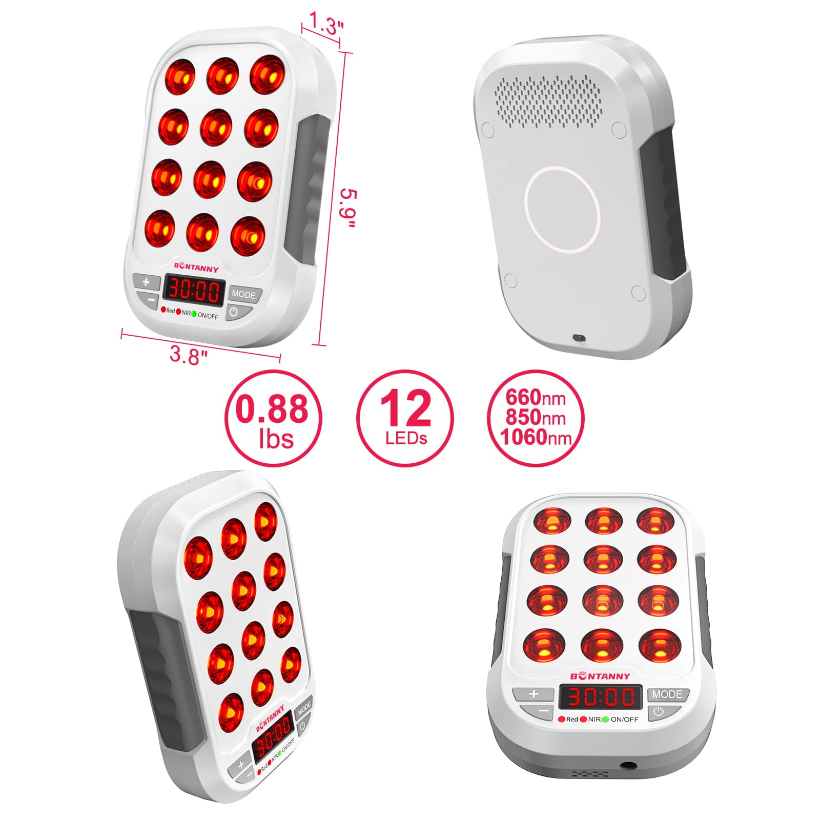 Bontanny Portable Red Light Therapy- BO-60/3 Wavelengths(660/850/1060nm)