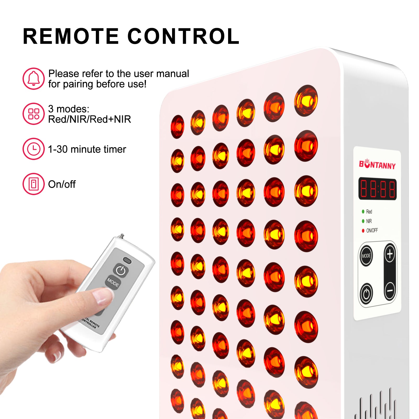 Bontanny Red Light Therapy Panel BO-600 with Base – 5 Wavelengths 630/660/810/830/850nm
