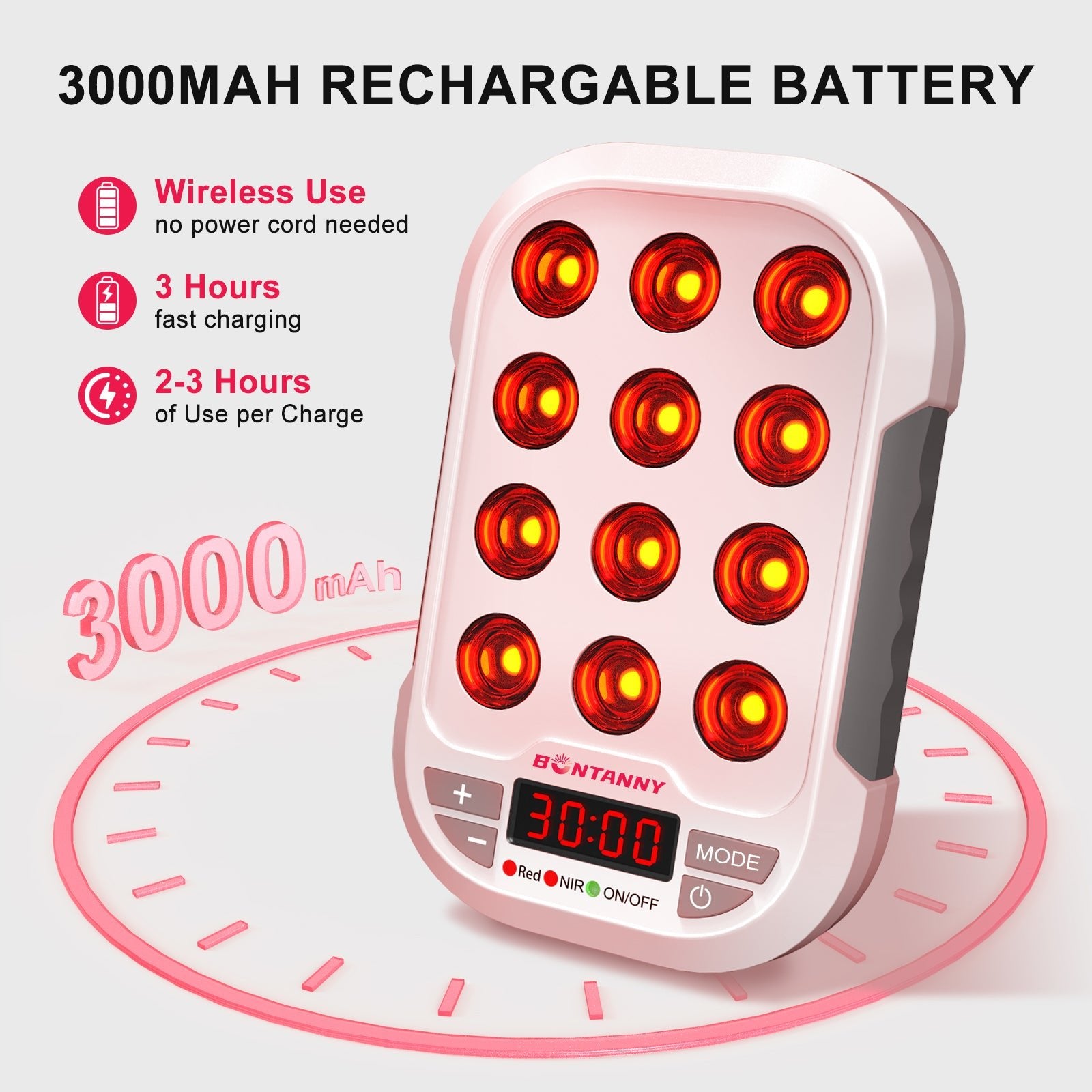 Bontanny Red Light Therapy Device - Portable BO-60 with 3 Wavelengths (660/850/1060nm)