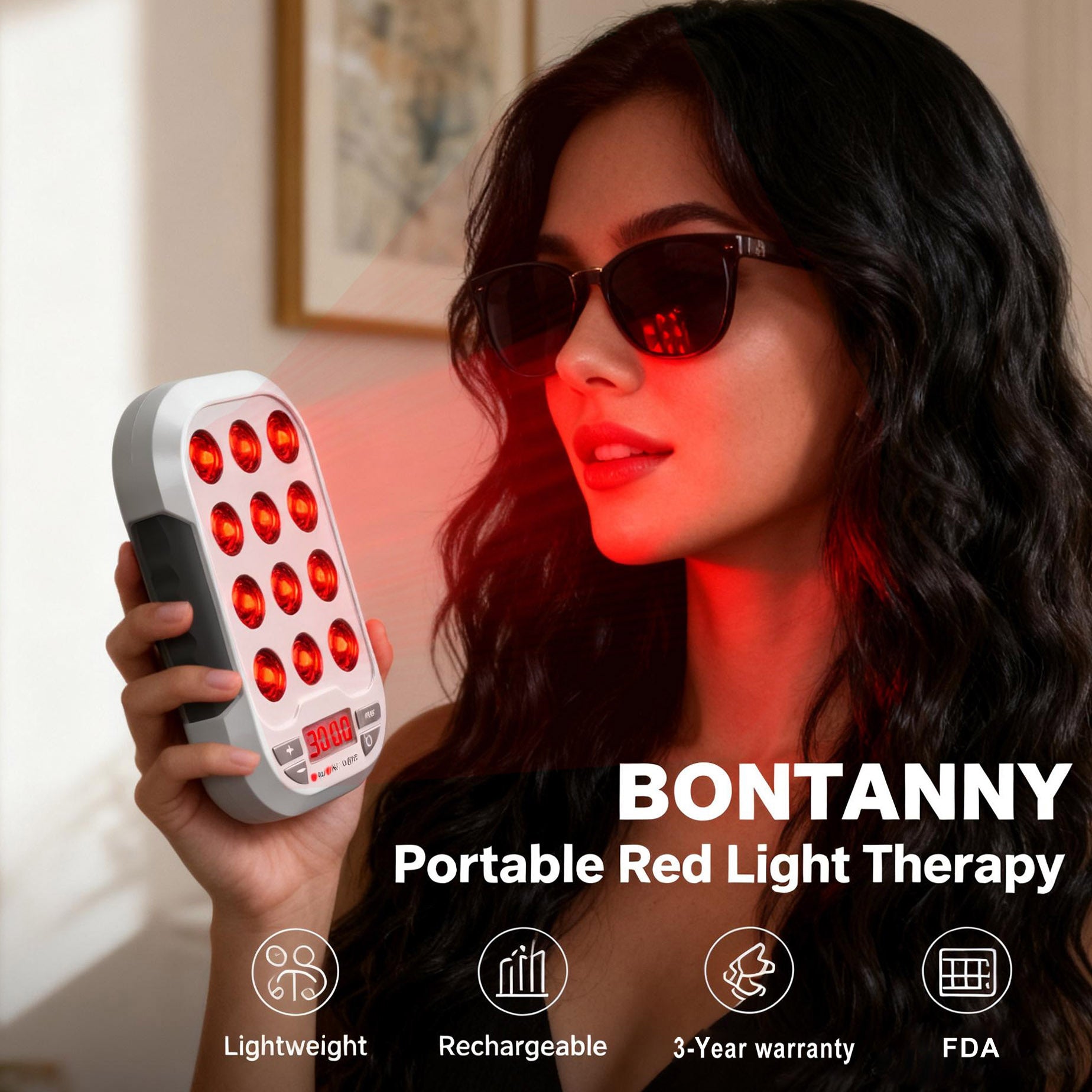 Portable Red Light Therapy, 660/850/1060nm 3 Wavelengths Red Near Infrared Light Rechargeable Device BO-60
