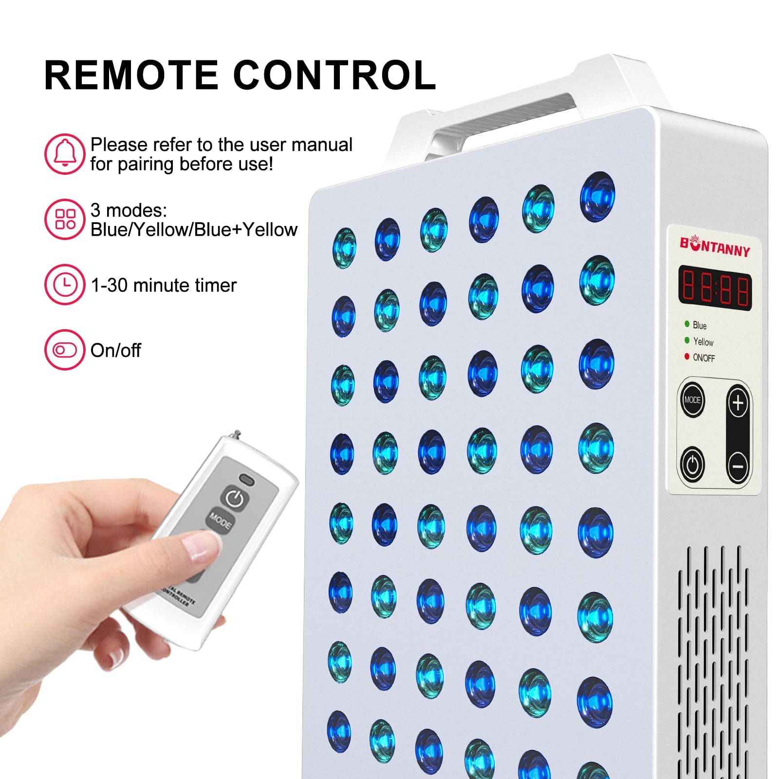 BONTANNY Blue/Yellow Light Therapy, 450/480/590nm 3 Wavelengths Remote Control