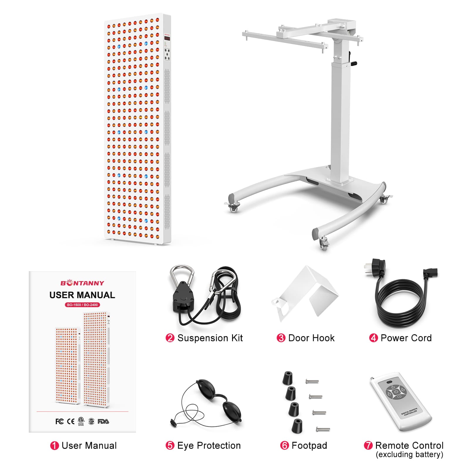 Bontanny Pro Max Red Light Therapy Panel – 7 -Wavelengths(480/630/660/810/830/850/1060nm Blue Red Near Infrared Light Device), Skin Sleep Recovery Pain Relief(Stand included)(Hand-cranked bracket with 180° rotation capability)