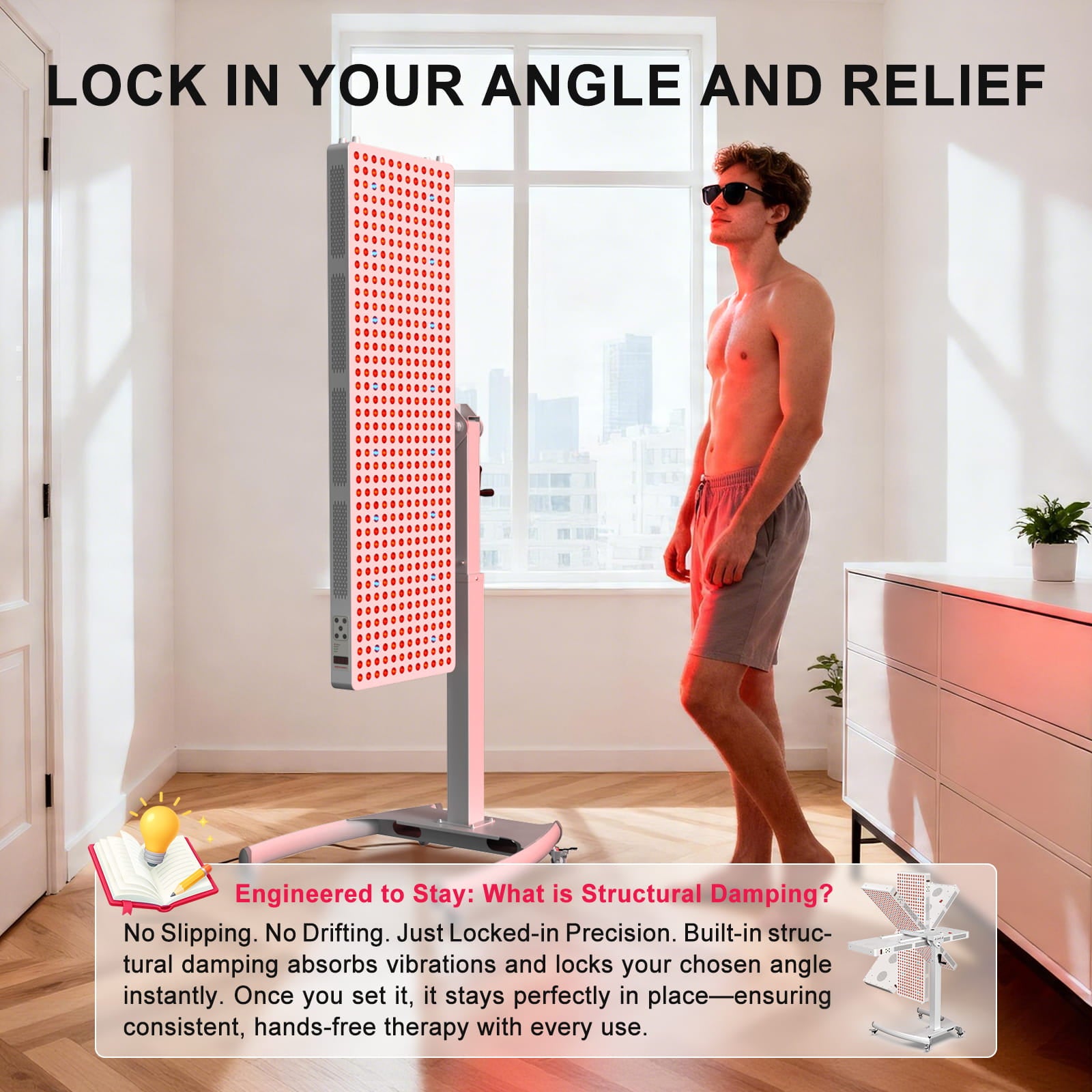 BONTANNY Hand-cranked Stand for Red Light Therapy Panel | 180° Adjustable