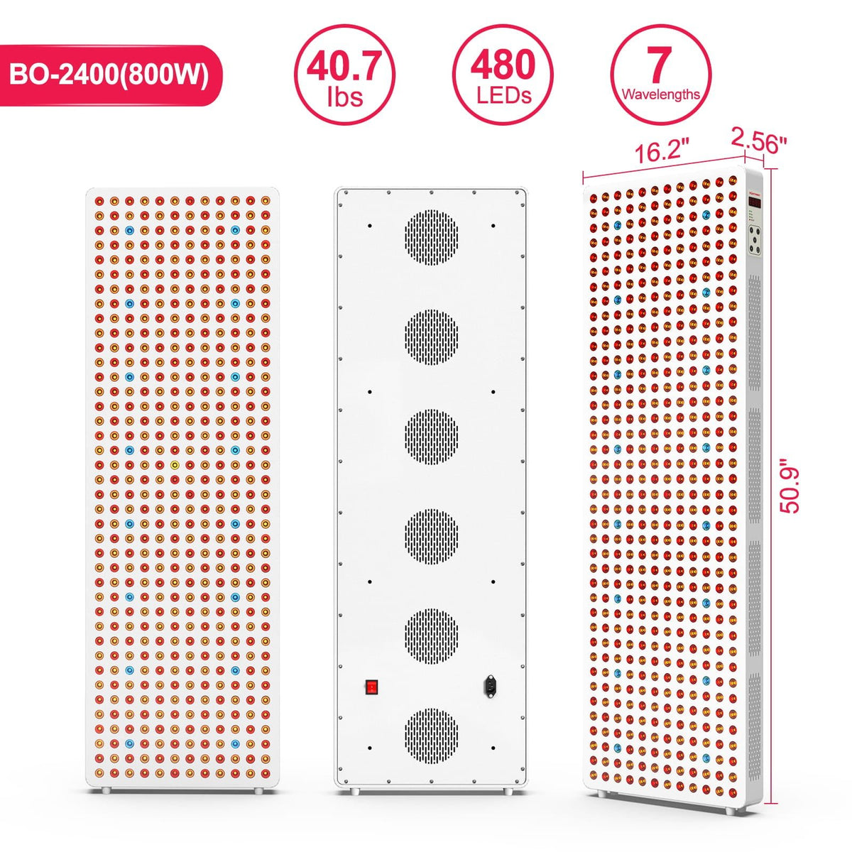 Bontanny Red Light Therapy Full Body Panel, 480/630/660/810/830/850/1060nm 7 Wavelengths Blue Red Near Infrared Light Device with 300 Dual Chip Clinical Grade LEDs, Remote Control, Timer -（Stand not included）
