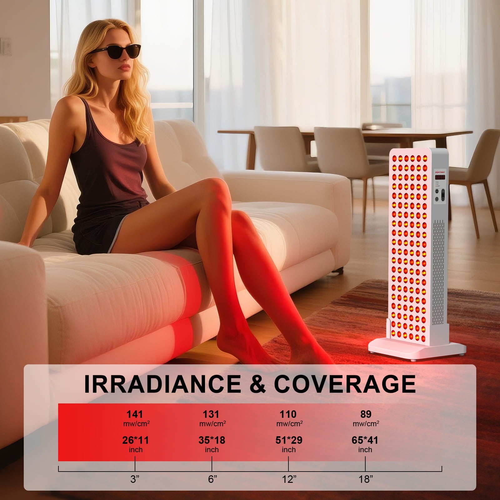 BONTANNY Red Light Therapy with Base, 630/660/810/830/850nm 5 Wavelengths Red Near Infrared Light Device with 120 Dual Chip Clinical Grade LEDs, Remote Control, Timer for Face, Body, Skin