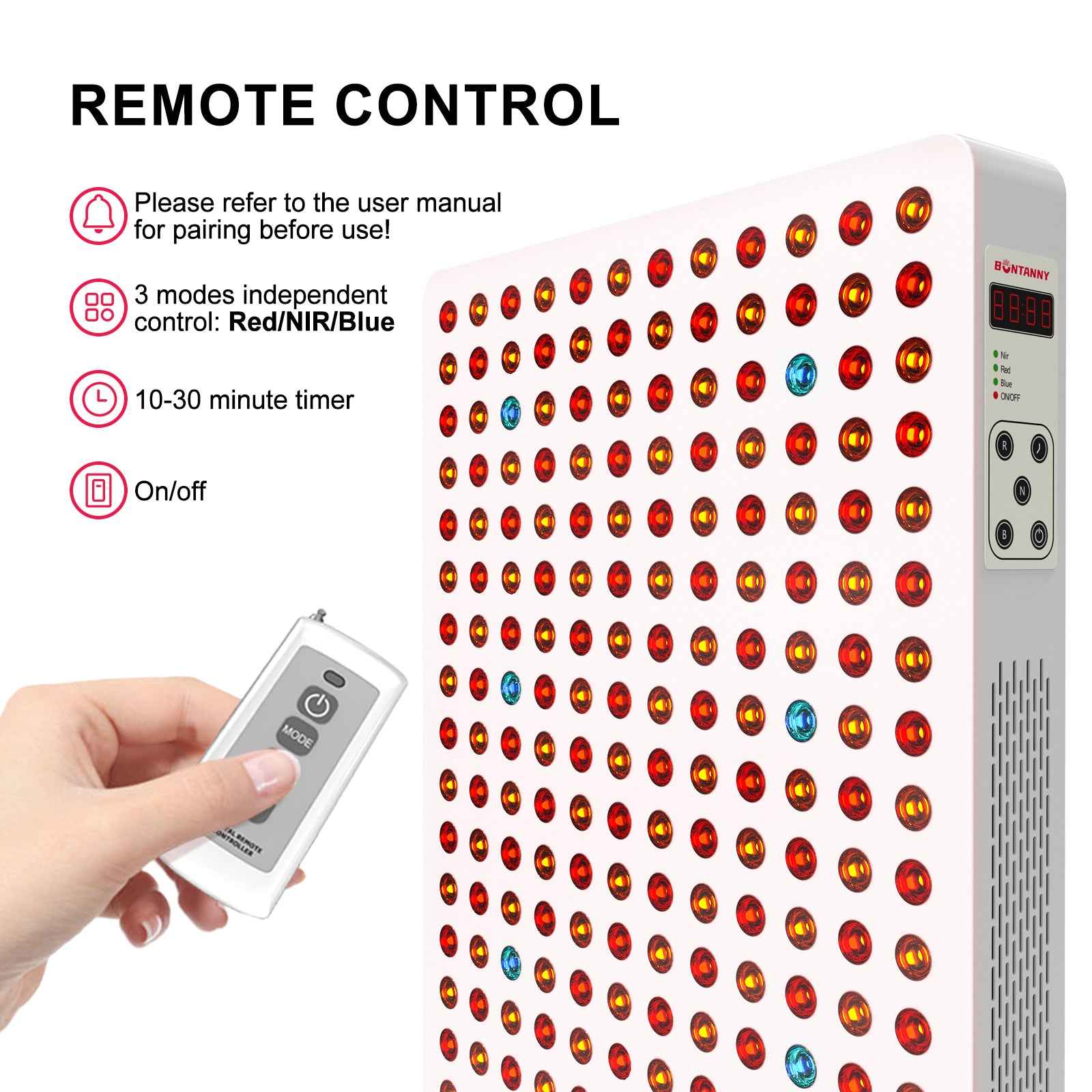 Bontanny Full Body Red Light Therapy Device – 480 LED Beads, 7-Band Red, Blue & Near Infrared (630/660/810/830/850/1060nm), With Stand | BO1500 / BO2400